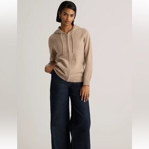 Quince 100% Mongolian Cashmere zip front hoodie, long sleeve, oatmeal, size L